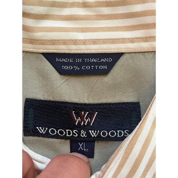 Woods & Woods Men's Button Down striped shirt. Brown/white. Logo. XL - Picture 3 of 7